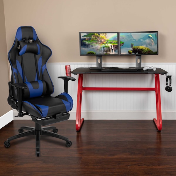 Flash Furniture Red Gaming Desk-Cup Holder/Reclining Chair Set BLN-X30RSG1030-BL-GG - main